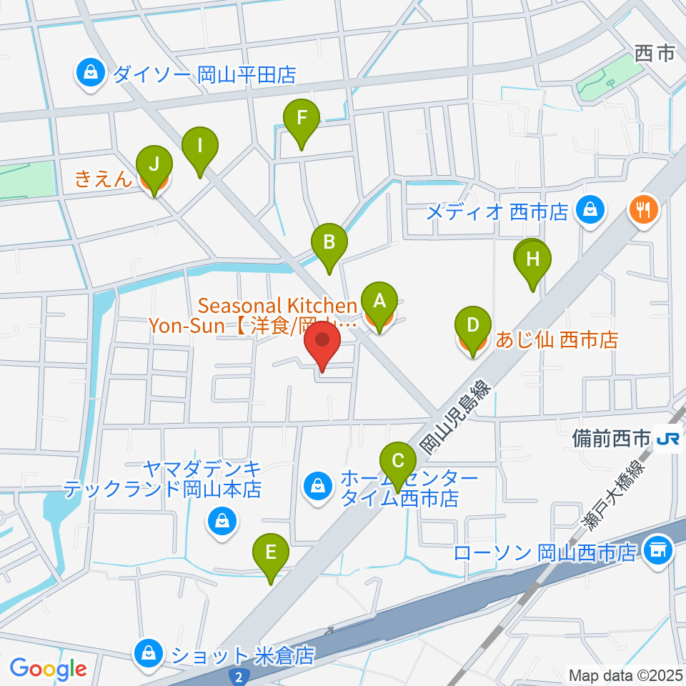 アマービレ音楽院周辺のファミレス・ファーストフード一覧地図