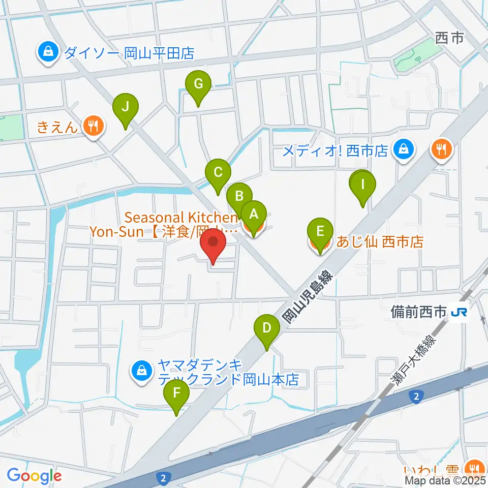 アマービレ音楽院周辺のファミレス・ファーストフード一覧地図