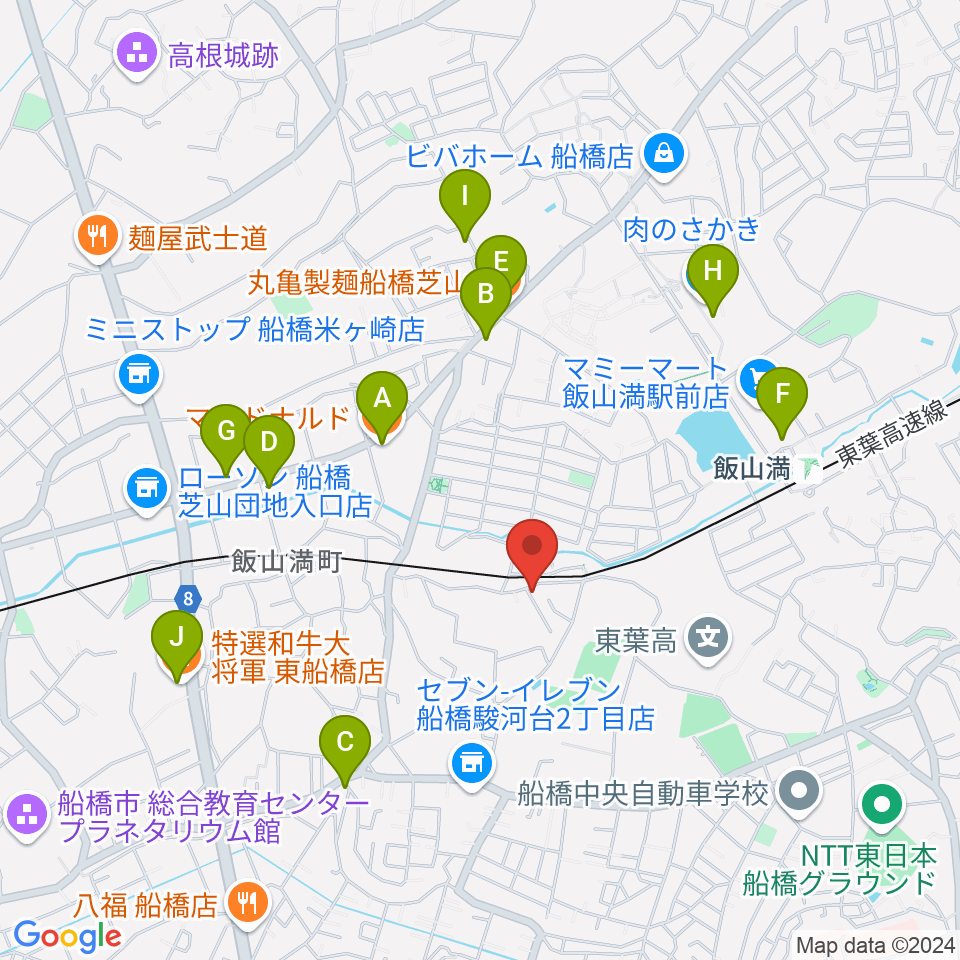 音楽空間SOLA周辺のファミレス・ファーストフード一覧地図