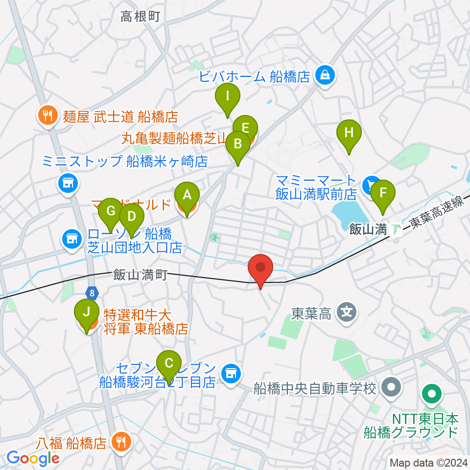 音楽空間SOLA周辺のファミレス・ファーストフード一覧地図