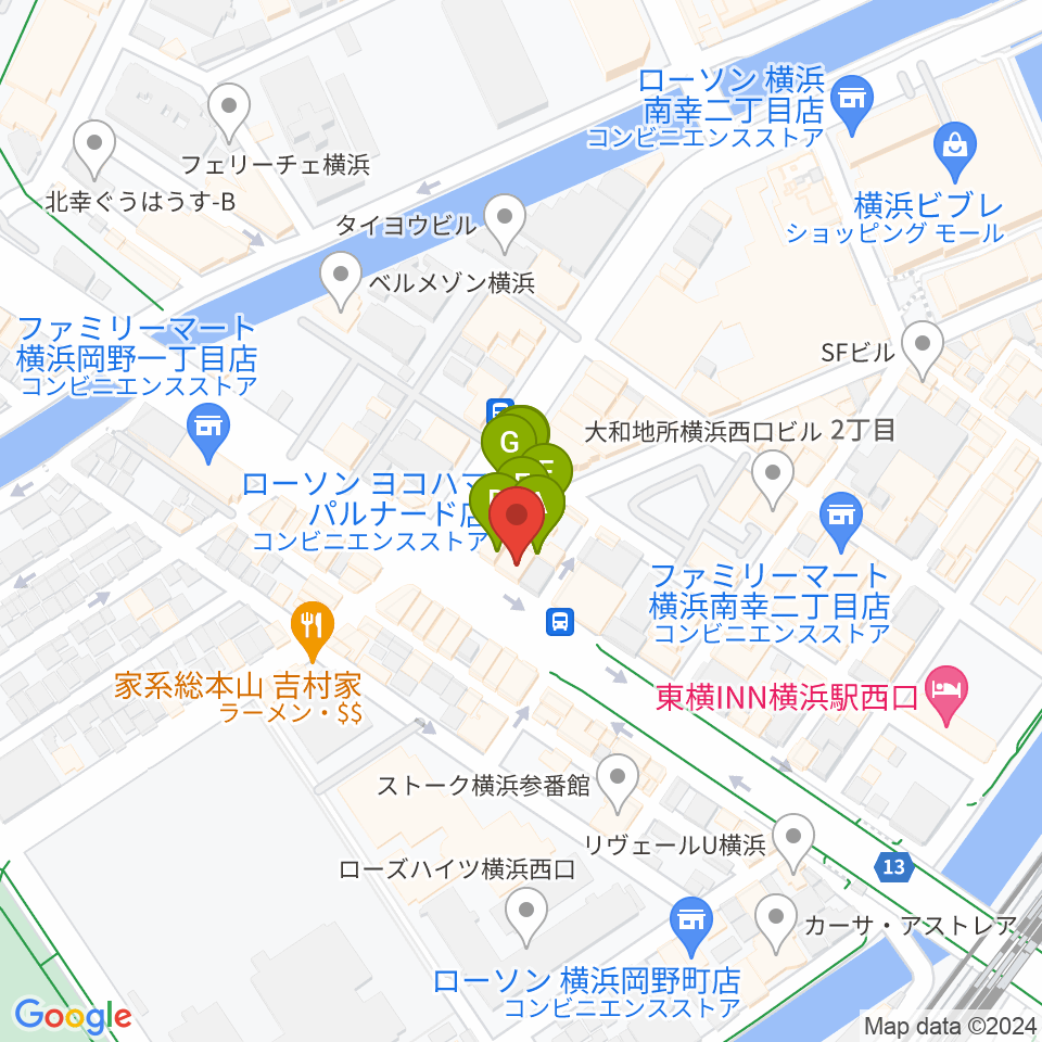 横浜ギタースクール周辺のファミレス・ファーストフード一覧地図