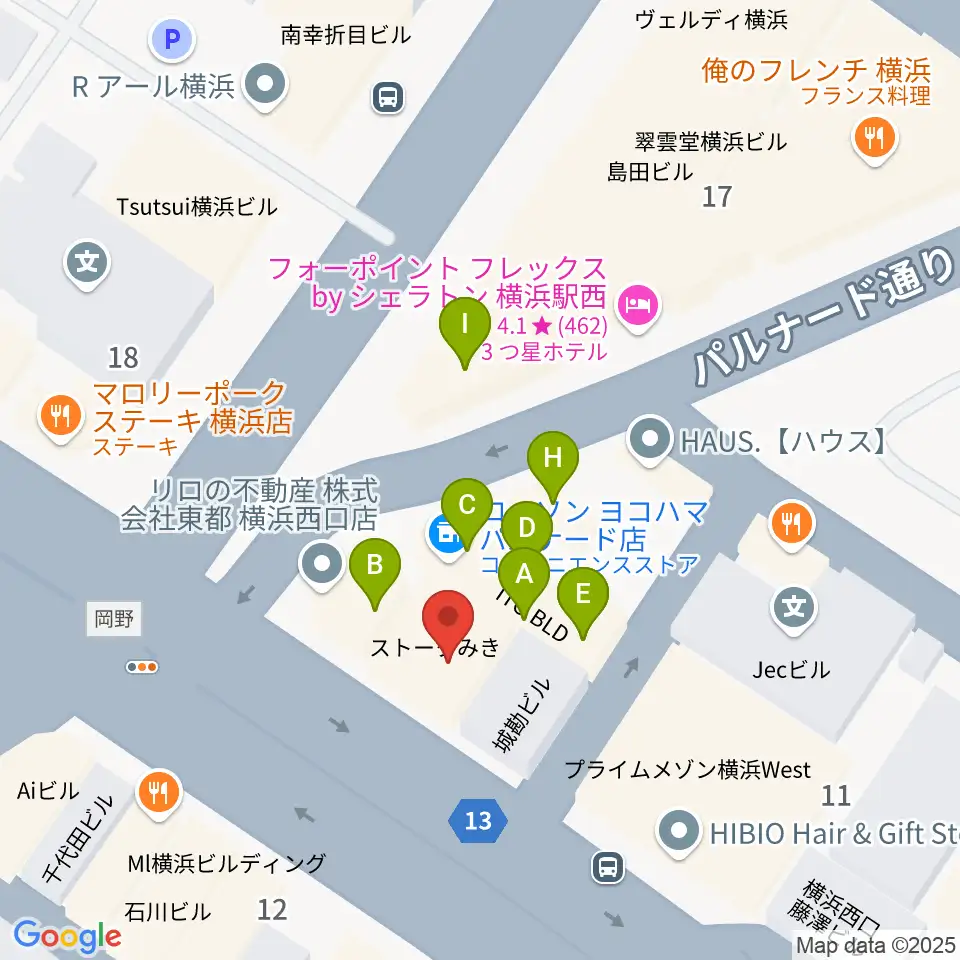 横浜ギタースクール周辺のファミレス・ファーストフード一覧地図