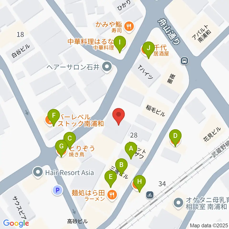 八木音楽教室周辺のファミレス・ファーストフード一覧地図