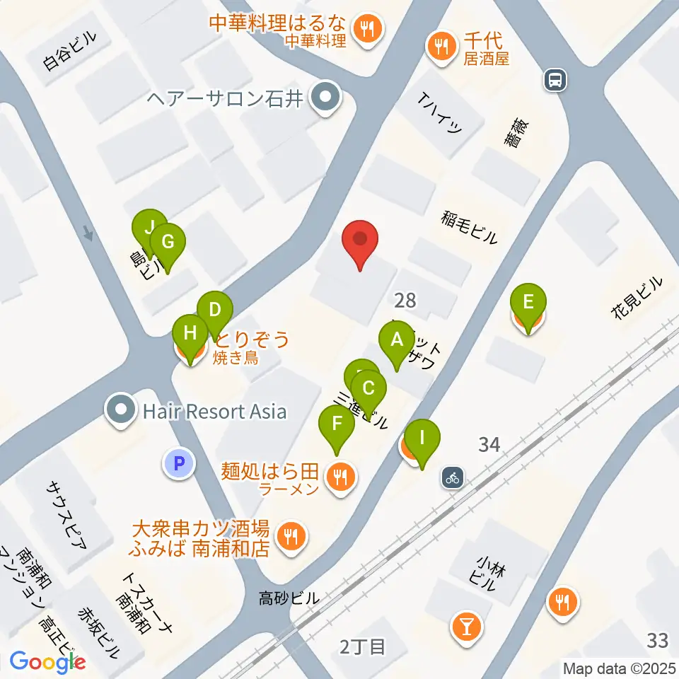 八木音楽教室周辺のファミレス・ファーストフード一覧地図