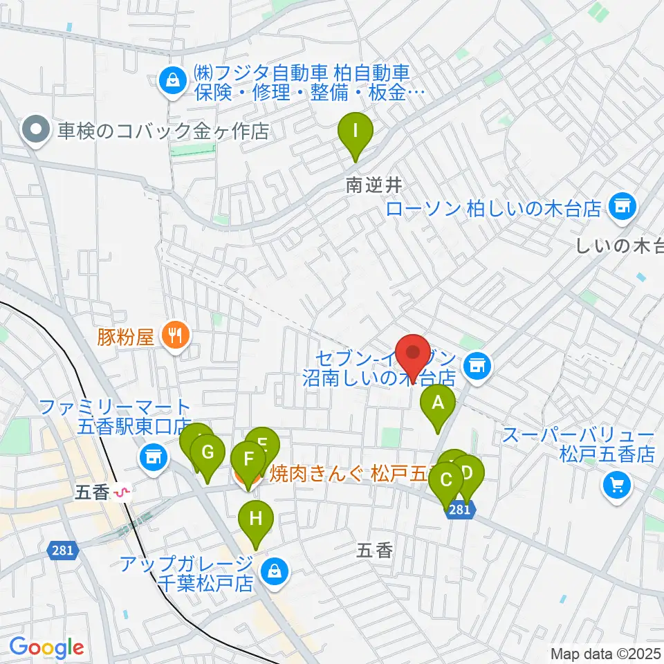 KSK松戸音楽教室周辺のファミレス・ファーストフード一覧地図