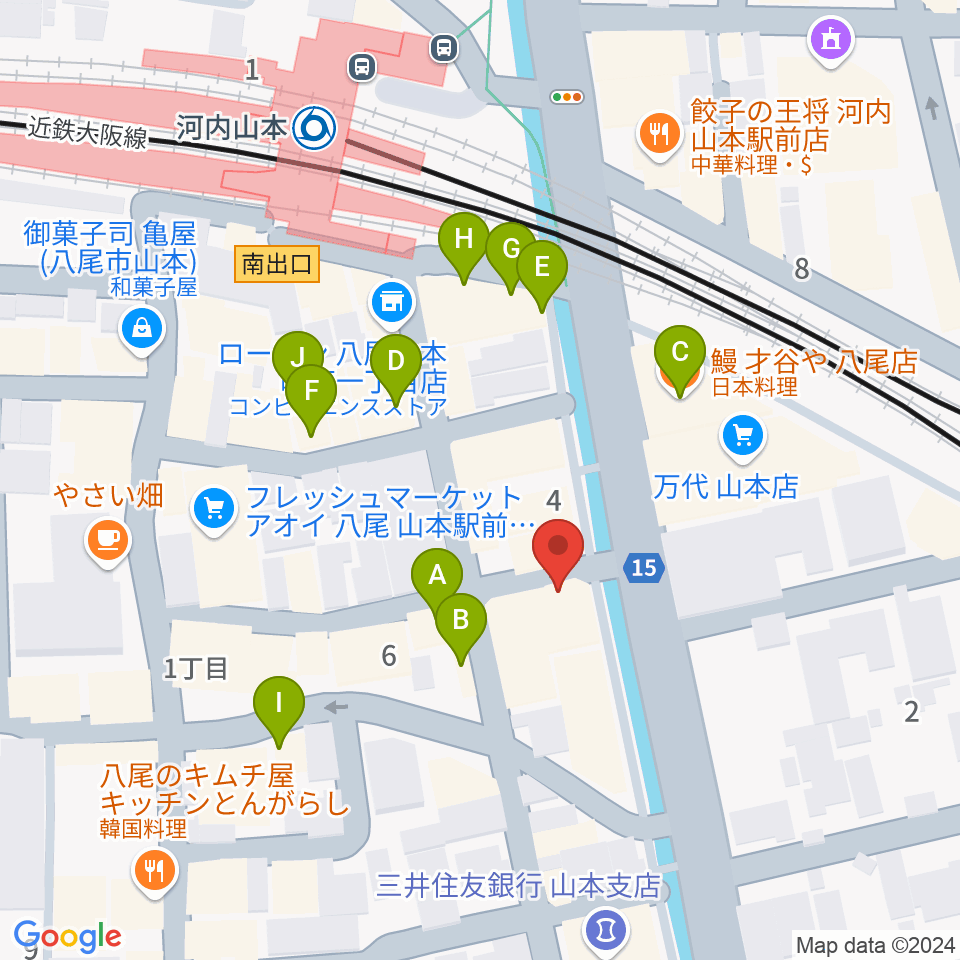 F2音楽教室周辺のファミレス・ファーストフード一覧地図