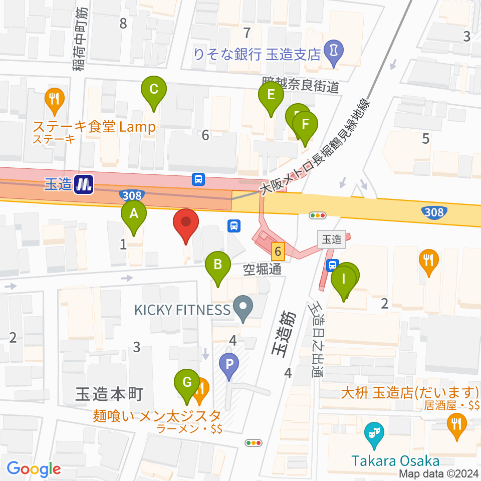 玉造音楽教室周辺のファミレス・ファーストフード一覧地図