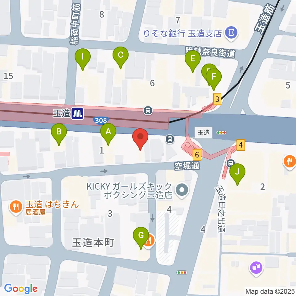玉造音楽教室周辺のファミレス・ファーストフード一覧地図