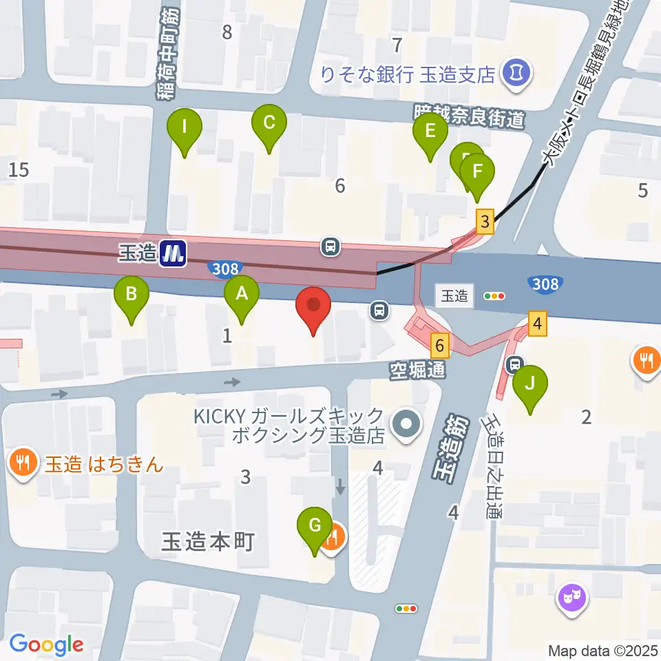 玉造音楽教室周辺のファミレス・ファーストフード一覧地図