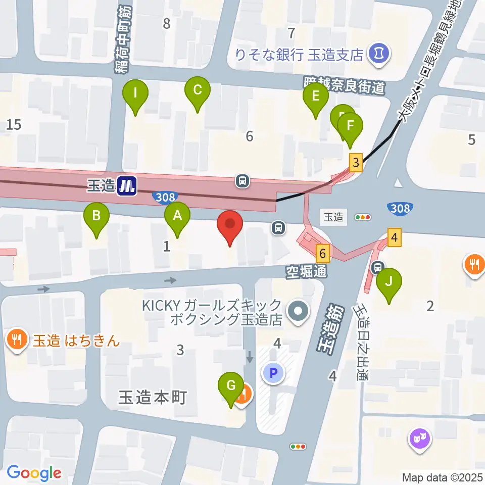 玉造音楽教室周辺のファミレス・ファーストフード一覧地図