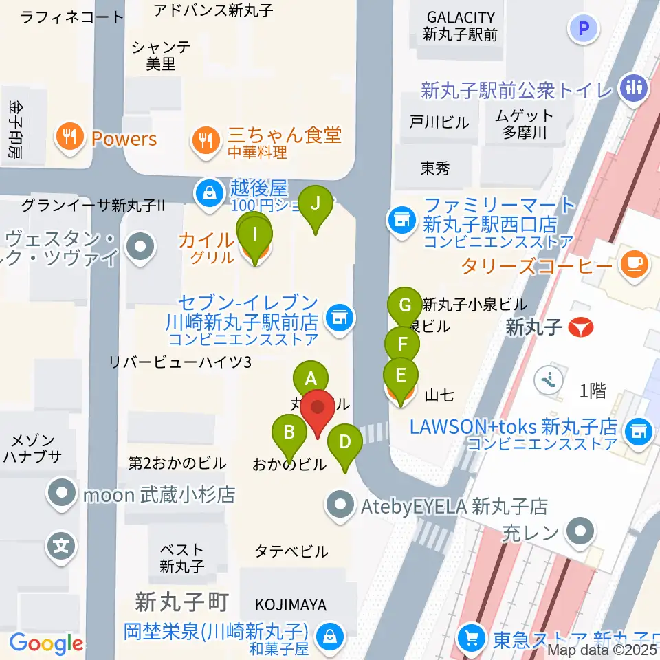 ルナハープ教室周辺のファミレス・ファーストフード一覧地図