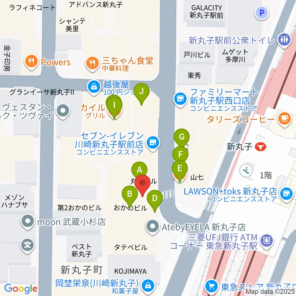 ルナハープ教室周辺のファミレス・ファーストフード一覧地図