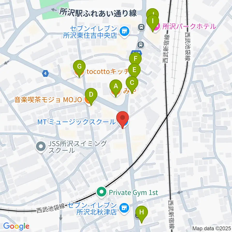 MTミュージックスクール周辺のファミレス・ファーストフード一覧地図