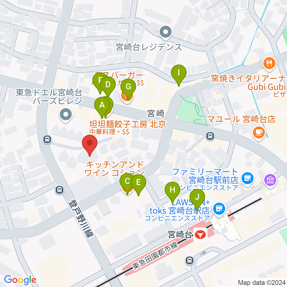 音楽教室ミューゼ周辺のファミレス・ファーストフード一覧地図