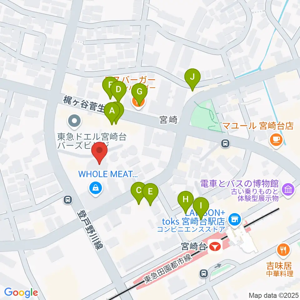 音楽教室ミューゼ周辺のファミレス・ファーストフード一覧地図