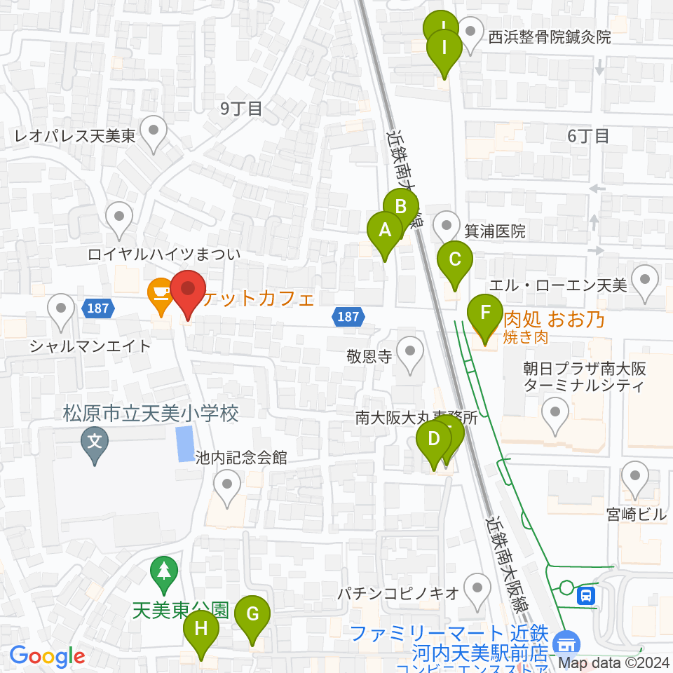 ハウスムジーク音楽教室周辺のファミレス・ファーストフード一覧地図