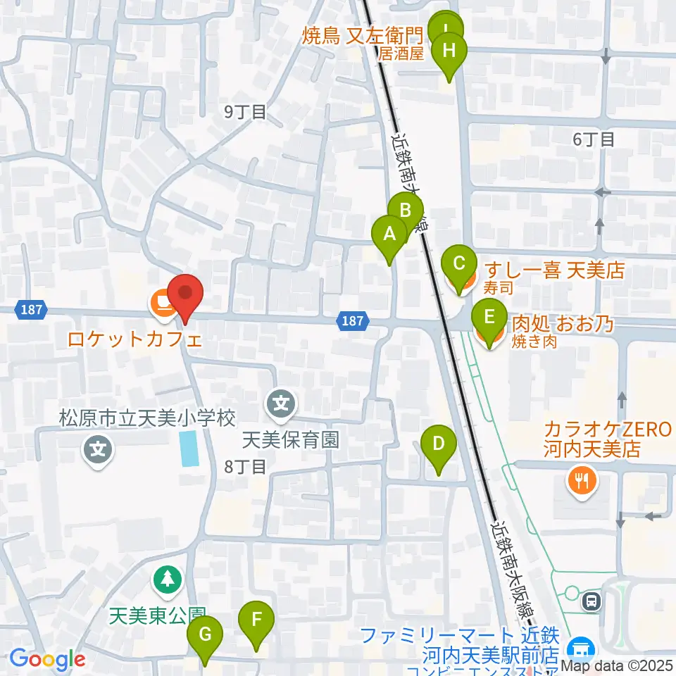 ハウスムジーク音楽教室周辺のファミレス・ファーストフード一覧地図