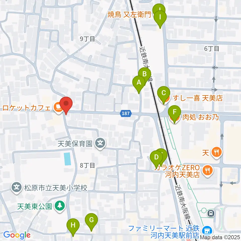 ハウスムジーク音楽教室周辺のファミレス・ファーストフード一覧地図