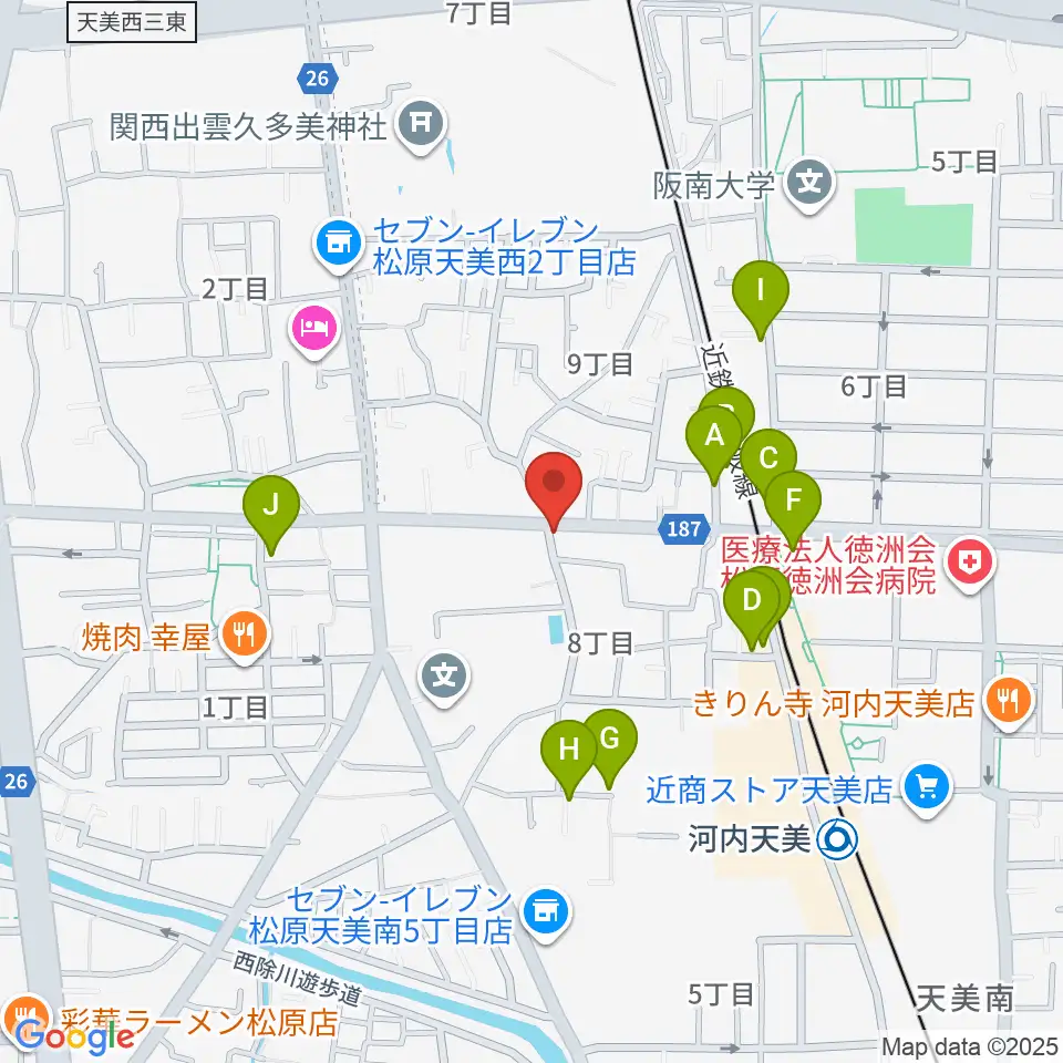 ハウスムジーク音楽教室周辺のファミレス・ファーストフード一覧地図