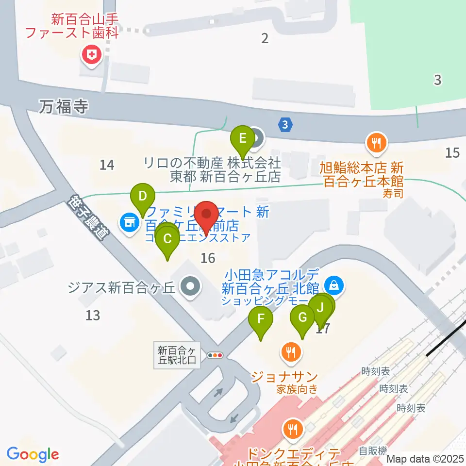 昭和音楽大学附属音楽・バレエ教室 新百合ヶ丘校周辺のファミレス・ファーストフード一覧地図