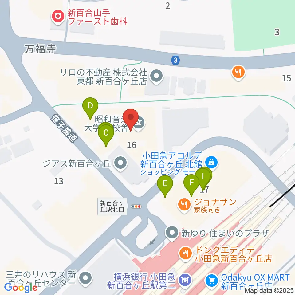 昭和音楽大学附属音楽・バレエ教室 新百合ヶ丘校周辺のファミレス・ファーストフード一覧地図