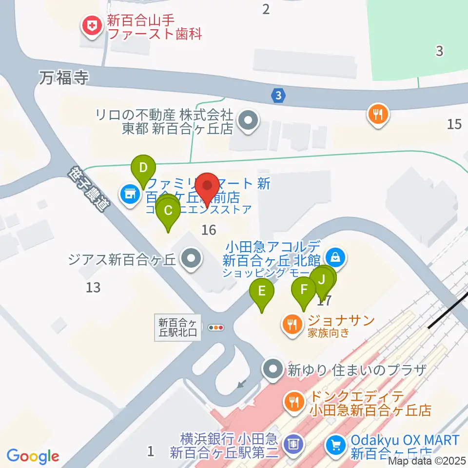 昭和音楽大学附属音楽・バレエ教室 新百合ヶ丘校周辺のファミレス・ファーストフード一覧地図
