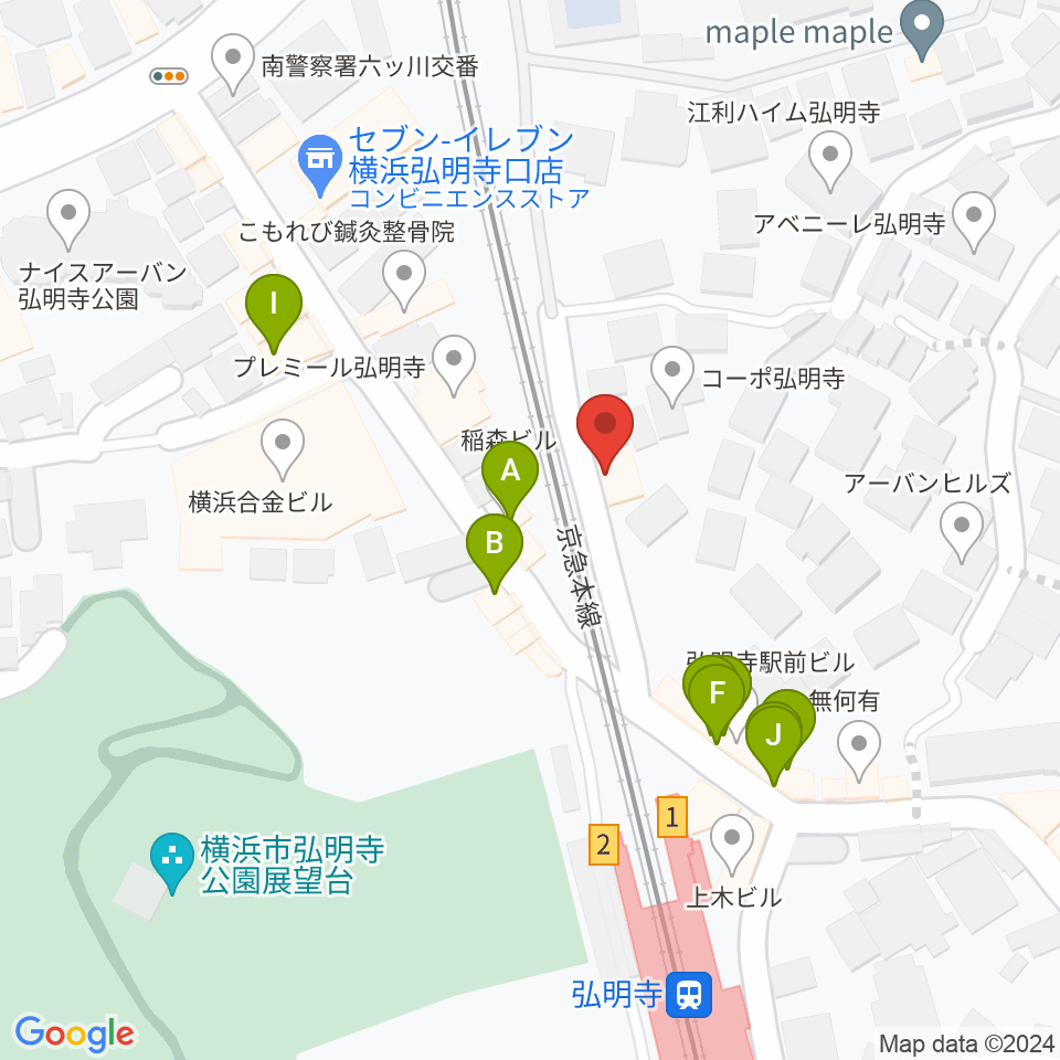 弘明寺音楽院周辺のファミレス・ファーストフード一覧地図
