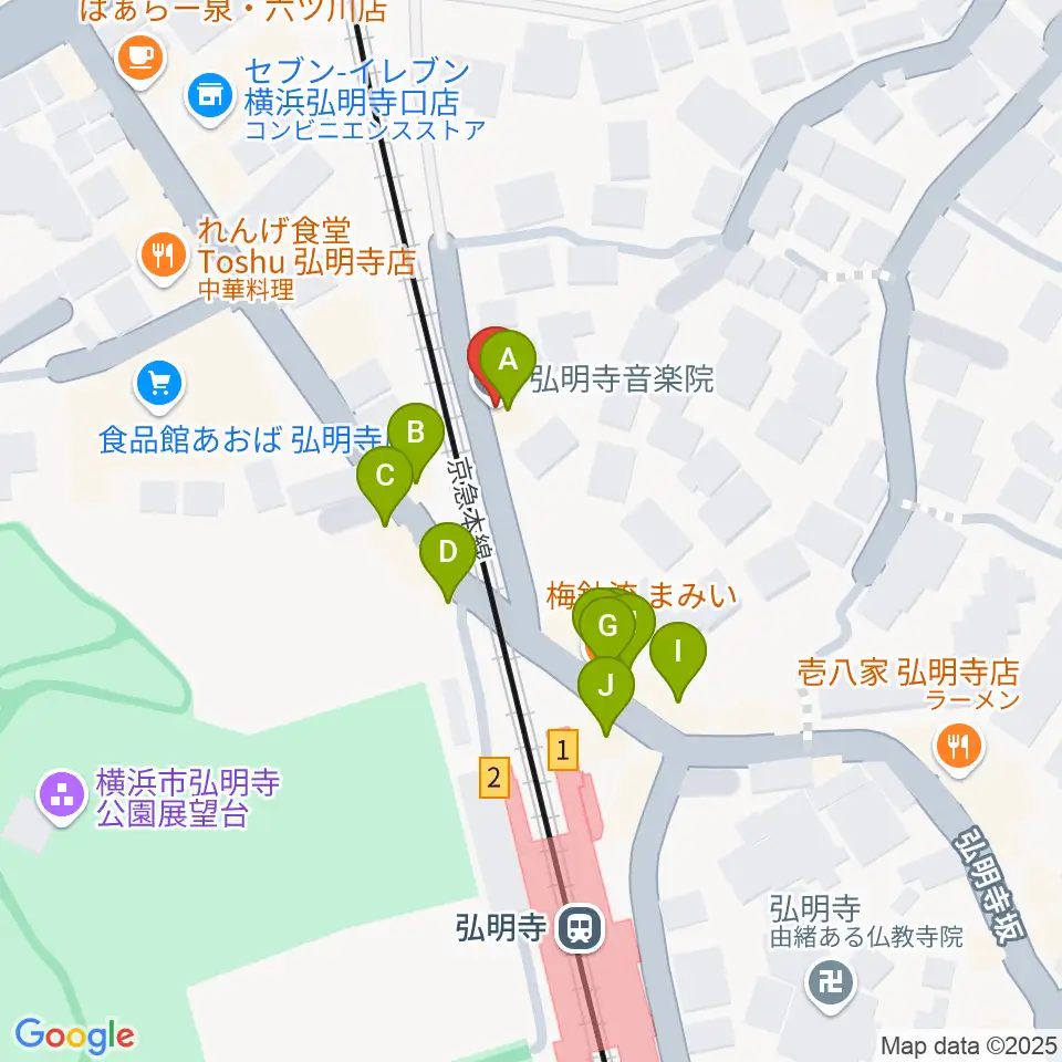 弘明寺音楽院周辺のファミレス・ファーストフード一覧地図