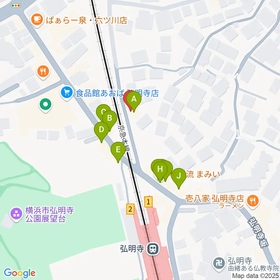 弘明寺音楽院周辺のファミレス・ファーストフード一覧地図
