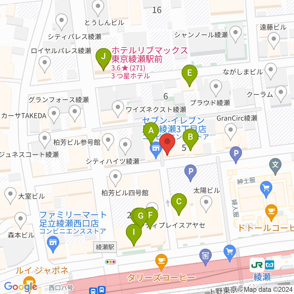 スタジオレッド綾瀬店周辺のファミレス・ファーストフード一覧地図