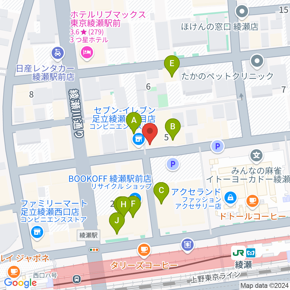 スタジオレッド綾瀬店周辺のファミレス・ファーストフード一覧地図