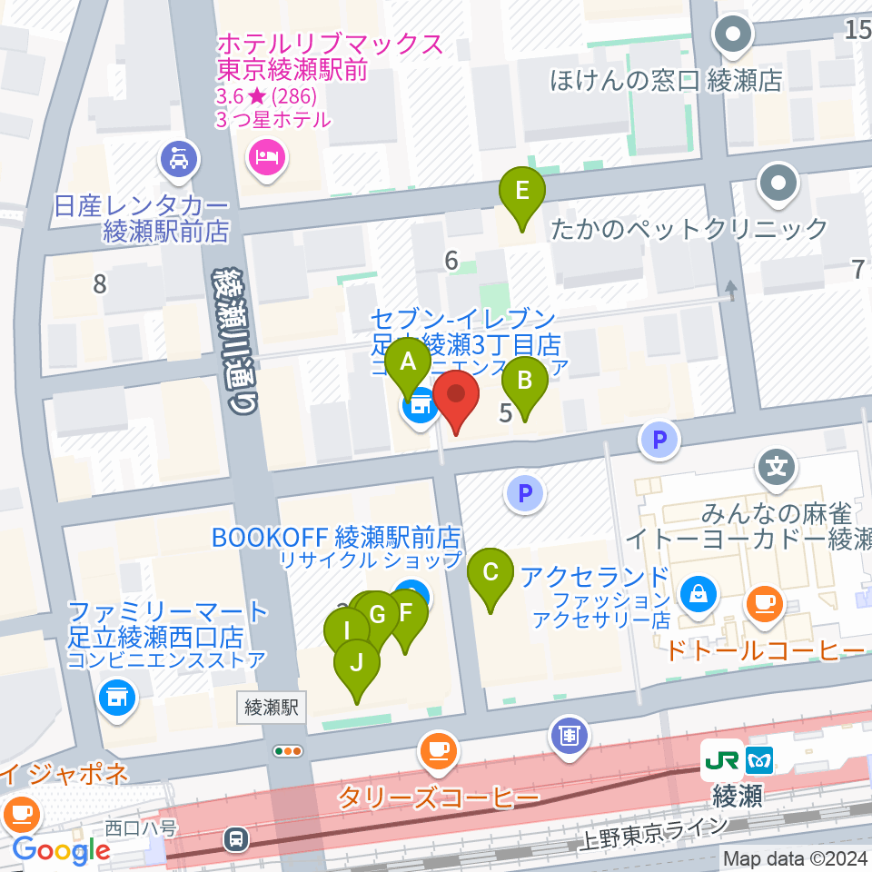 スタジオレッド綾瀬店周辺のファミレス・ファーストフード一覧地図