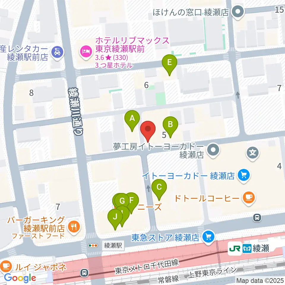 スタジオレッド綾瀬店周辺のファミレス・ファーストフード一覧地図