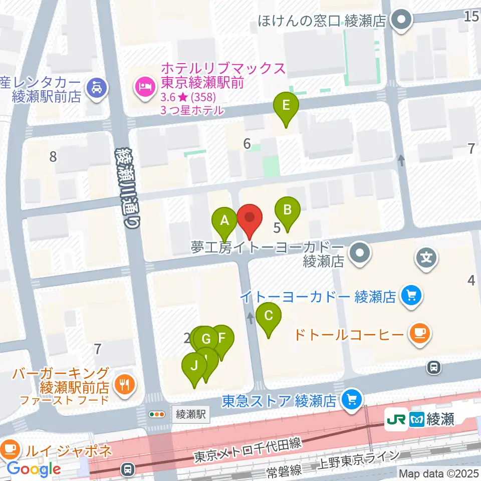 スタジオレッド綾瀬店周辺のファミレス・ファーストフード一覧地図