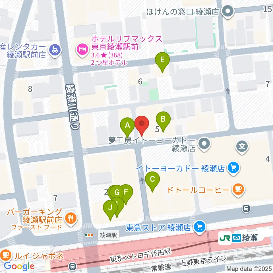 スタジオレッド綾瀬店周辺のファミレス・ファーストフード一覧地図
