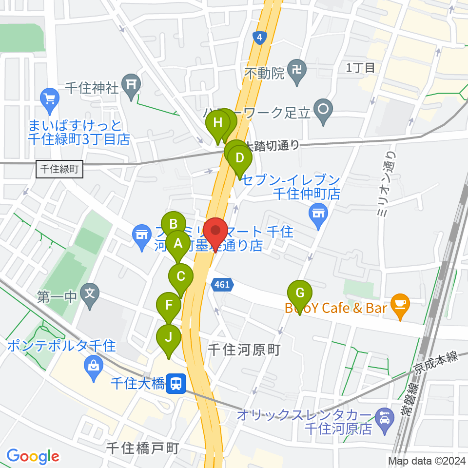 Gスクエア周辺のファミレス・ファーストフード一覧地図