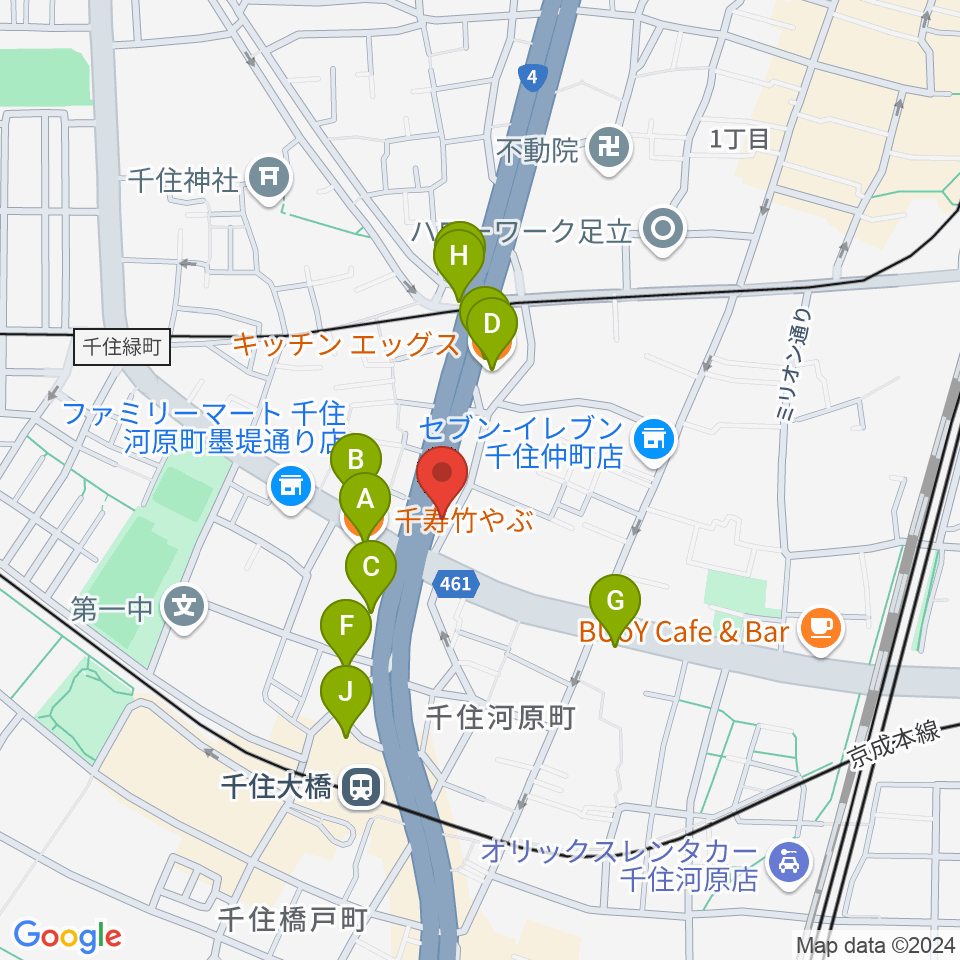 Gスクエア周辺のファミレス・ファーストフード一覧地図