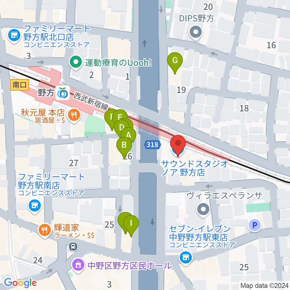 サウンドスタジオノア 野方店周辺のファミレス・ファーストフード一覧地図