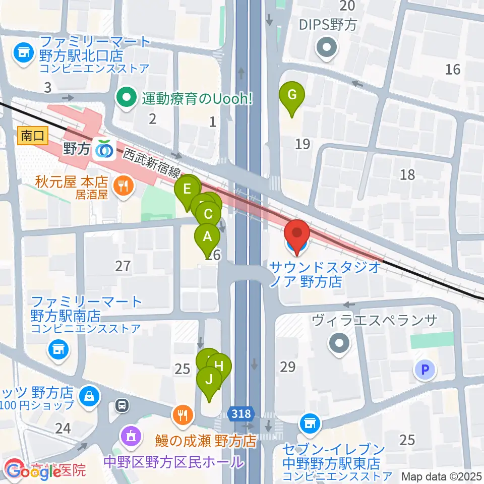 サウンドスタジオノア 野方店周辺のファミレス・ファーストフード一覧地図
