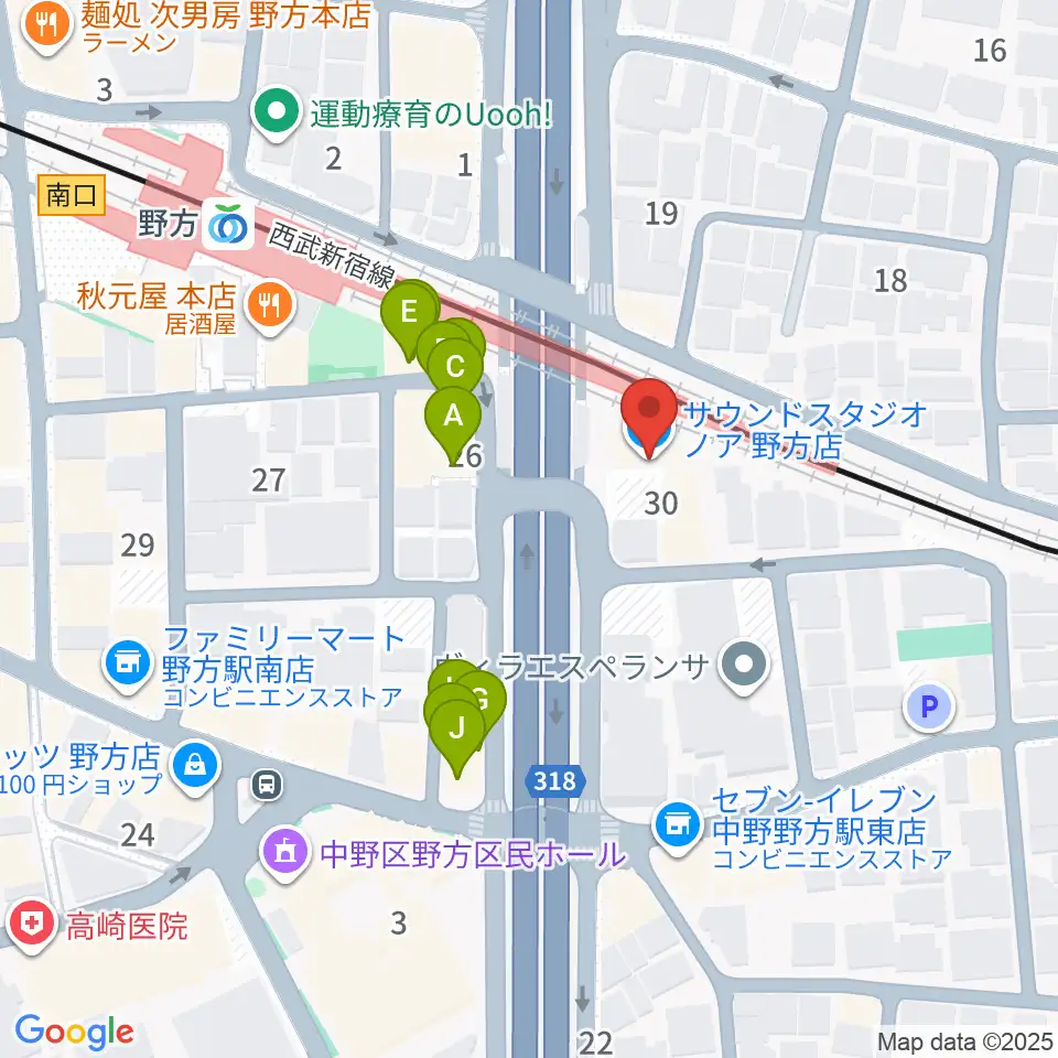 サウンドスタジオノア 野方店周辺のファミレス・ファーストフード一覧地図