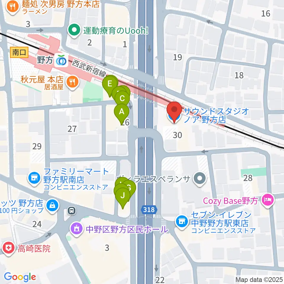 サウンドスタジオノア 野方店周辺のファミレス・ファーストフード一覧地図