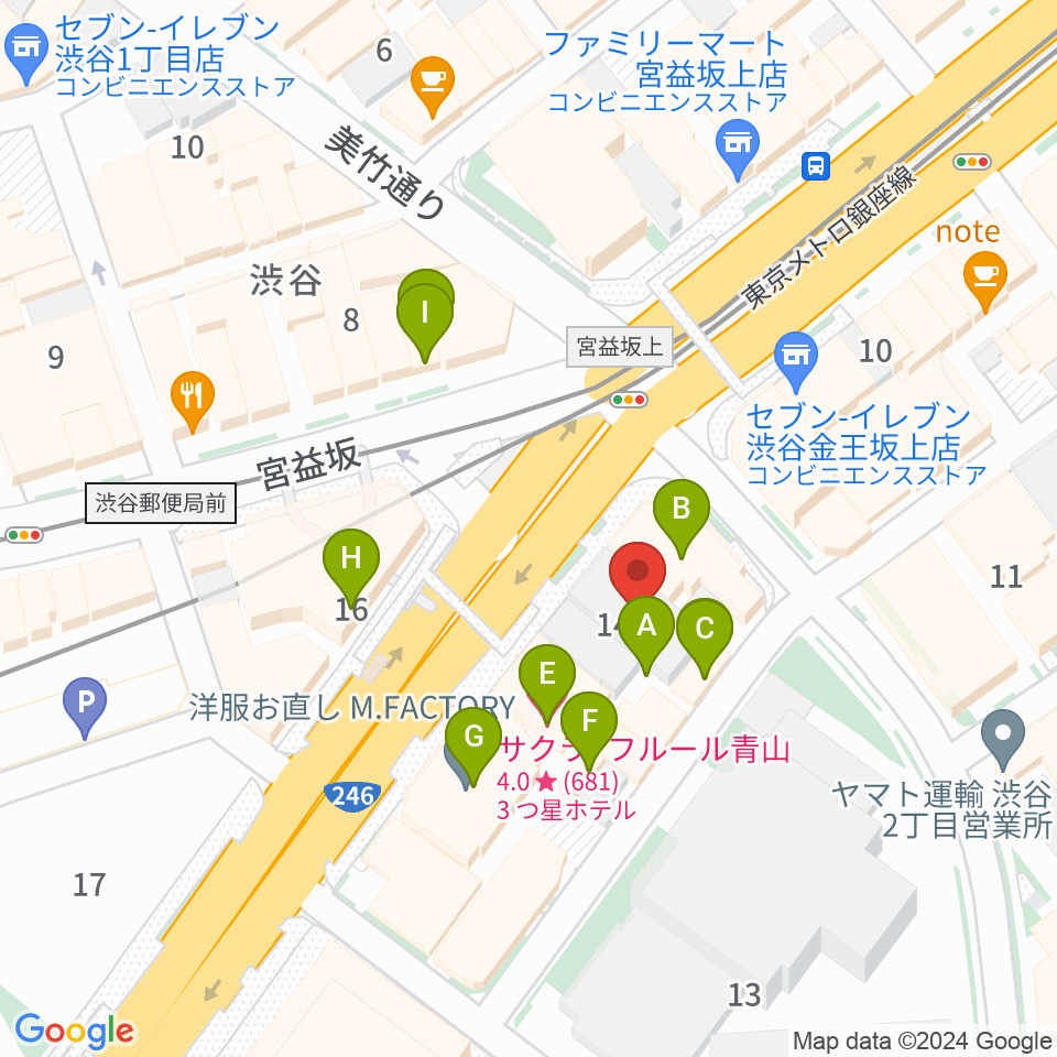 サウンドスタジオノア 渋谷1号店周辺のファミレス・ファーストフード一覧地図