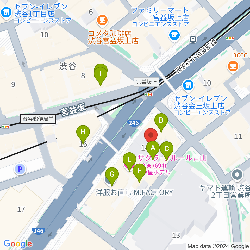 サウンドスタジオノア 渋谷1号店周辺のファミレス・ファーストフード一覧地図