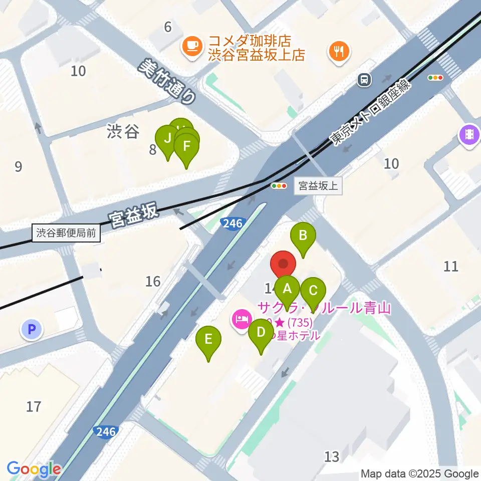 サウンドスタジオノア 渋谷1号店周辺のファミレス・ファーストフード一覧地図