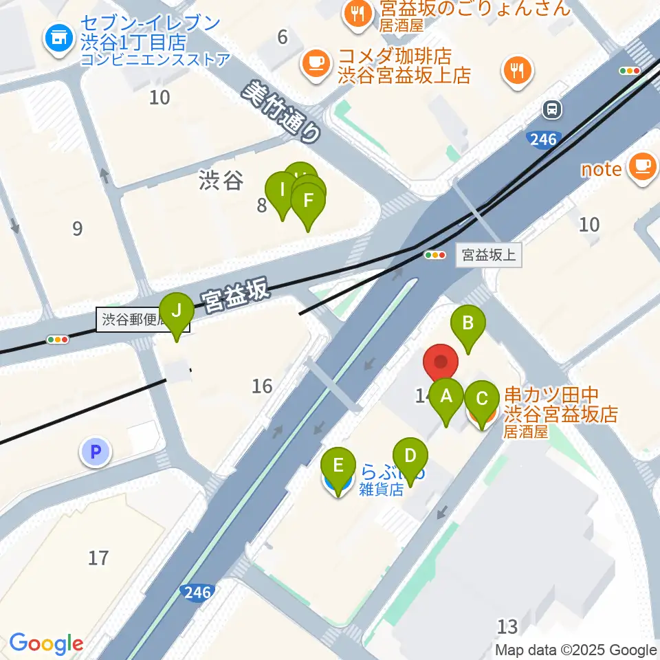 サウンドスタジオノア 渋谷1号店周辺のファミレス・ファーストフード一覧地図
