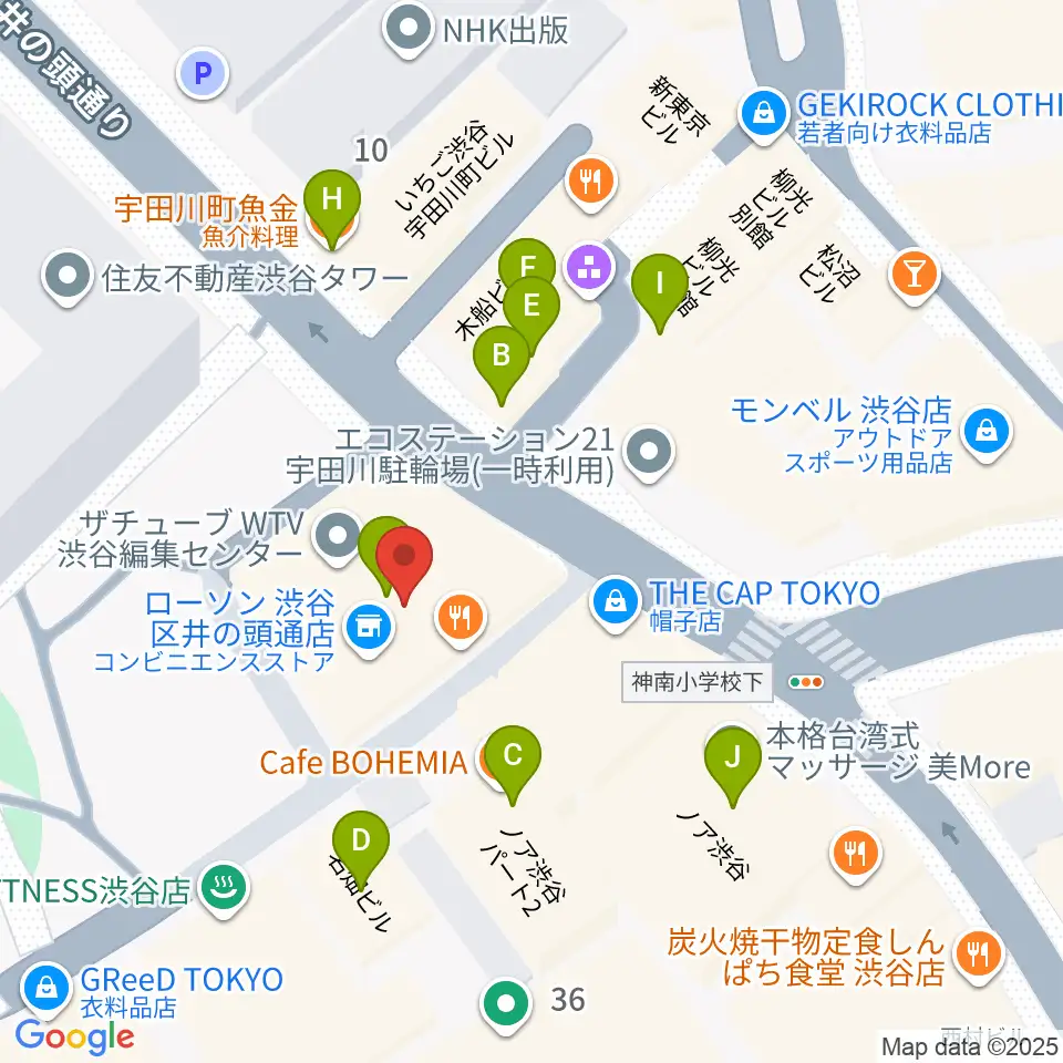 サウンドスタジオノア 渋谷2号店周辺のファミレス・ファーストフード一覧地図