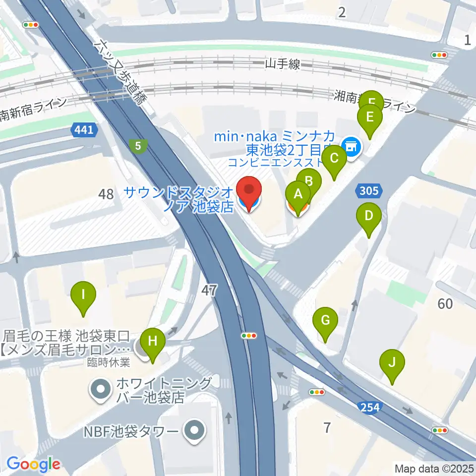 サウンドスタジオノア 池袋店周辺のファミレス・ファーストフード一覧地図