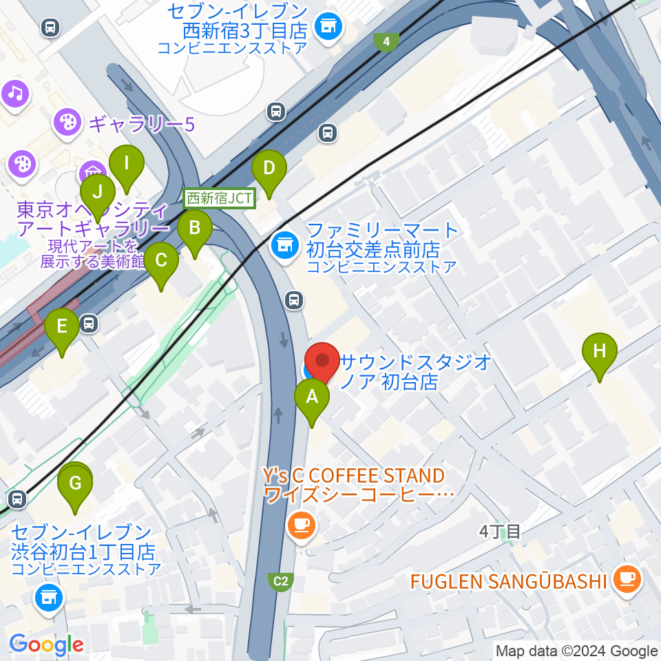 サウンドスタジオノア 初台店周辺のファミレス・ファーストフード一覧地図