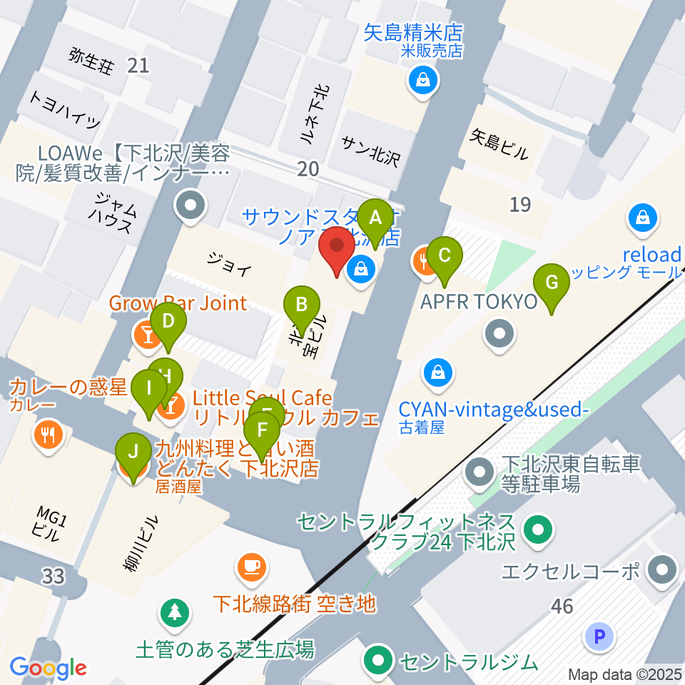 サウンドスタジオノア 下北沢店周辺のファミレス・ファーストフード一覧地図