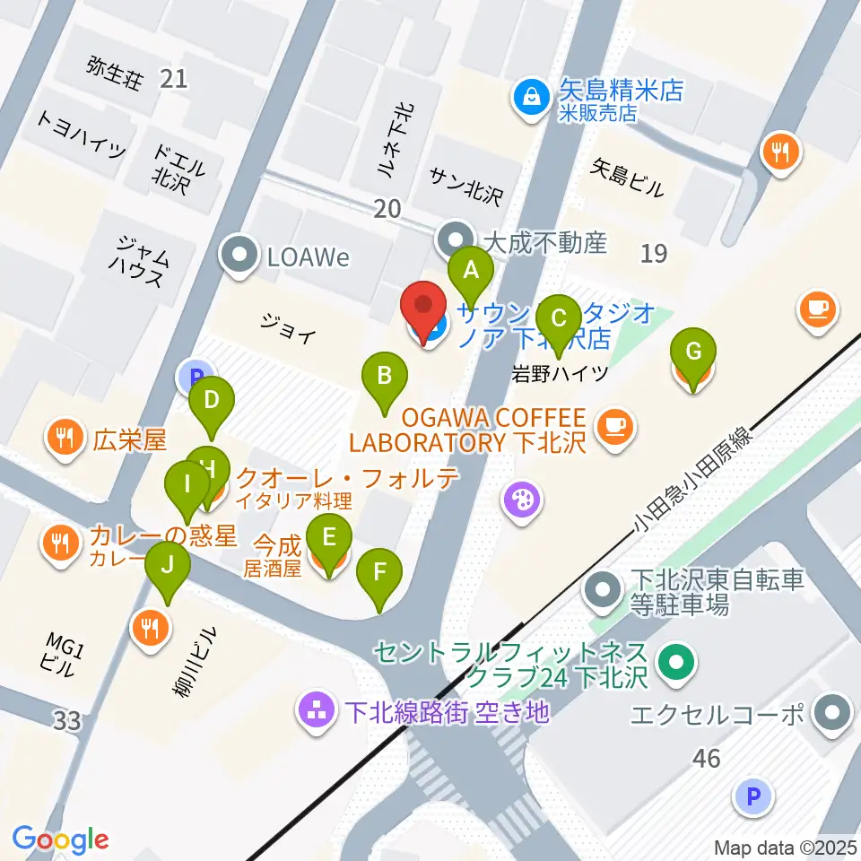 サウンドスタジオノア 下北沢店周辺のファミレス・ファーストフード一覧地図